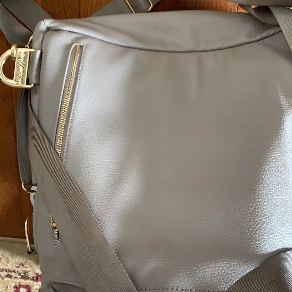 Fawn Design Gray Baby Bag Backpack with Gold Hardware
